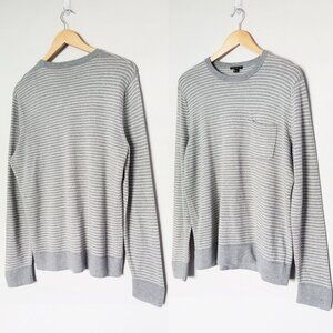 Theory 100% Merino Wool Cillin TS Cashwool Crewneck Sweater Striped Grey M $275
